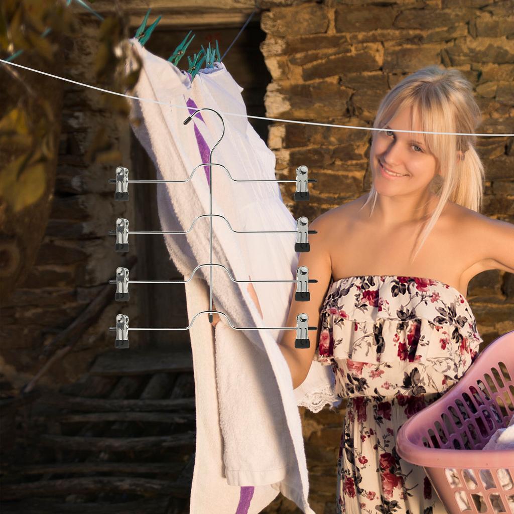 Multi Layers Metal Pants Skirt Hanger Clothes Organizer Space Saving Clips Home Hotel Storage Skirt Hangers with Clips