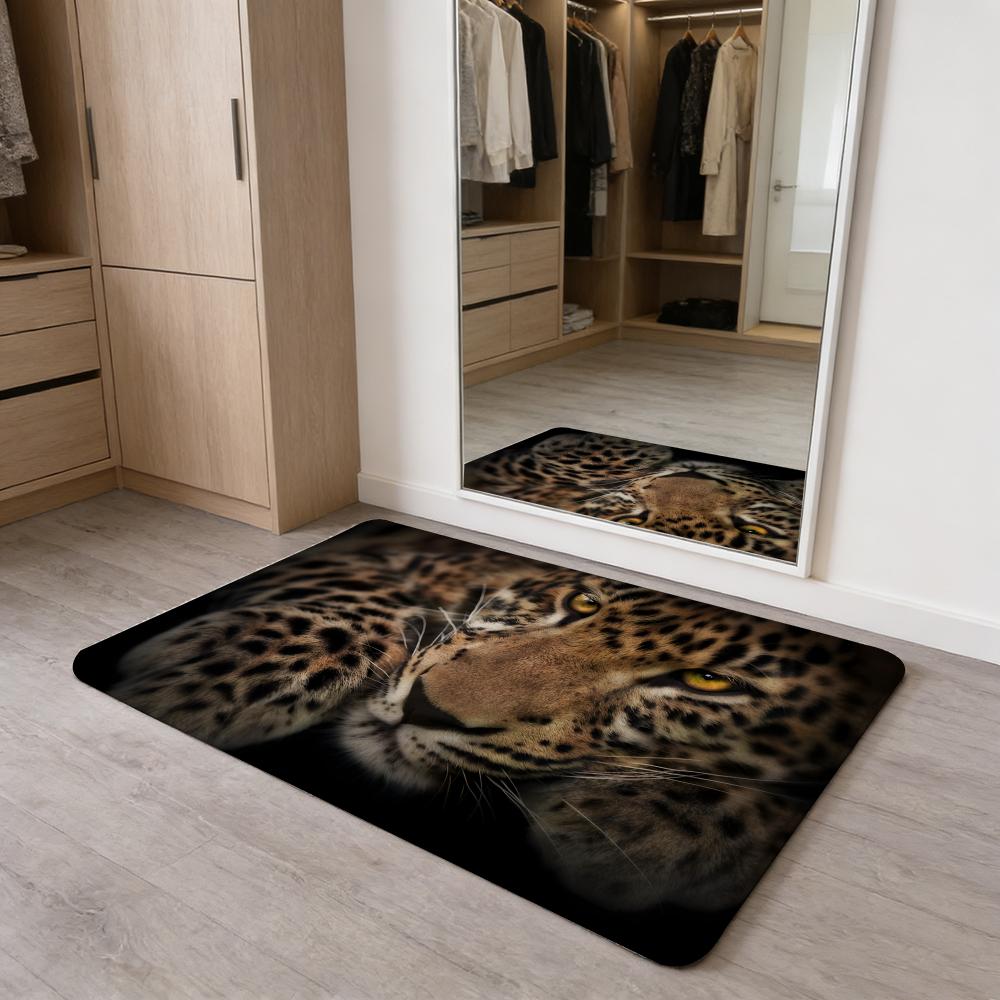 Animal Cool L-leopardS Fun Floor Mat Washable Absorbent Flannel Door Mat Non-Slip Indoor Floor Carpet