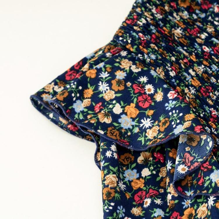 Chic Women Autumn O Neck Printed Flying Sleeve Pleated Blouse Commuter Fragmented Temperament Shirt