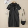 ZANZEA Vestido feminino casual com gola virada para baixo azul jeans manga curta