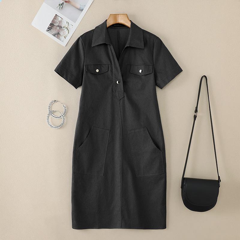 ZANZEA Vestido feminino casual com gola virada para baixo azul jeans manga curta