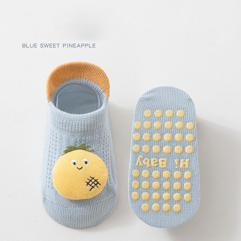 1 Paar Baby rutschfeste Bodensocken, Ultra dünke Netz-Cartoon Knöchelsocken, Nahtlose Flachzehen Anti-Rutsch Silikon-Griffe Kleinkindsocken für 0-3 Jahre
