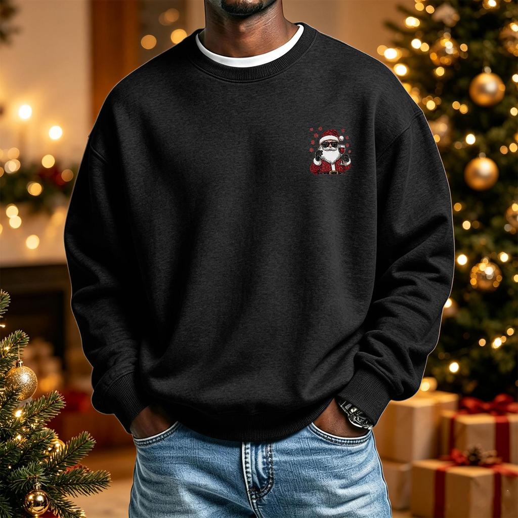 Men's Long Sleeve Neck Sweatshirt with Christmas Print, Holiday Pullover Top