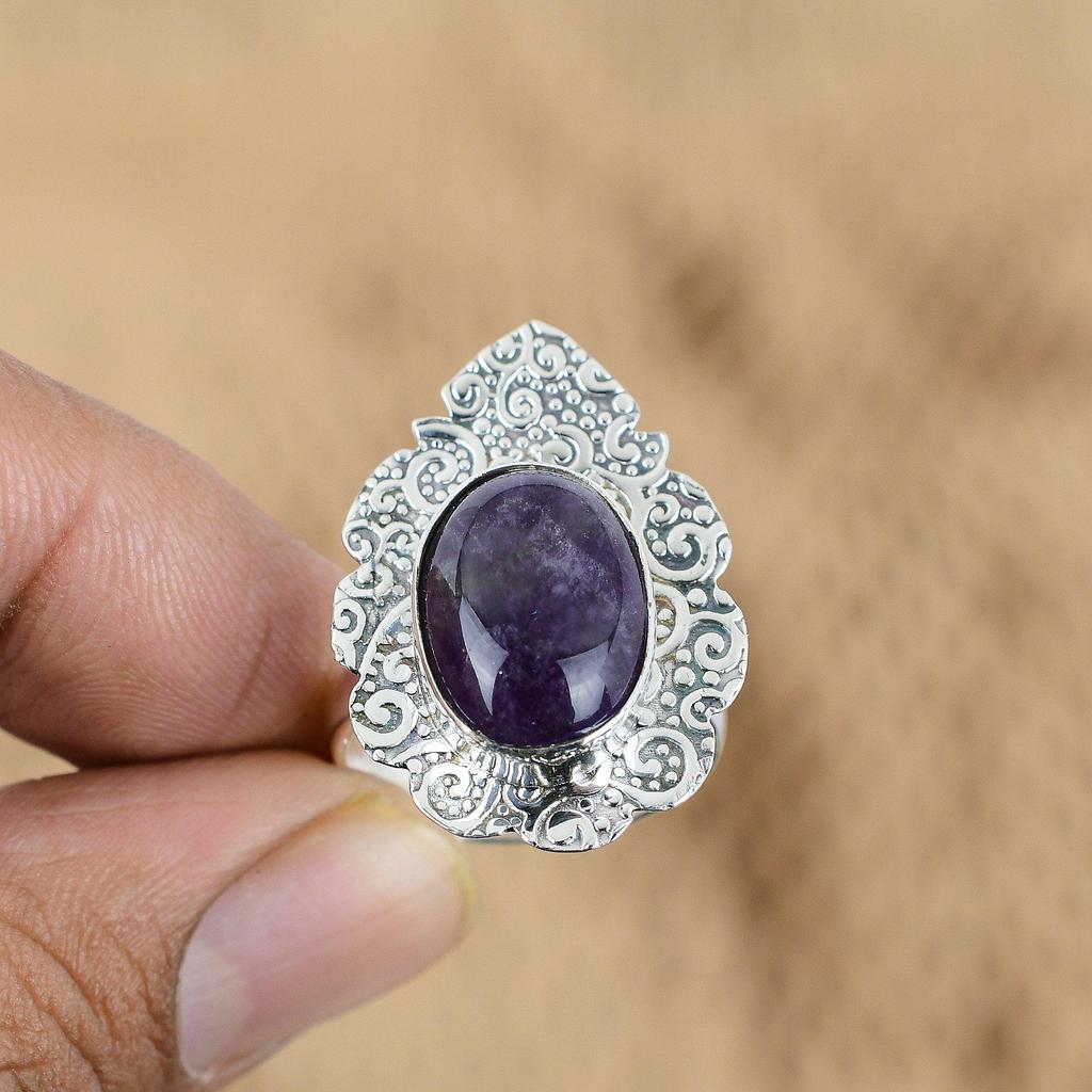 Gift For Women Promise Adjustable Ring 925 Silver Natural Chevron Amethyst