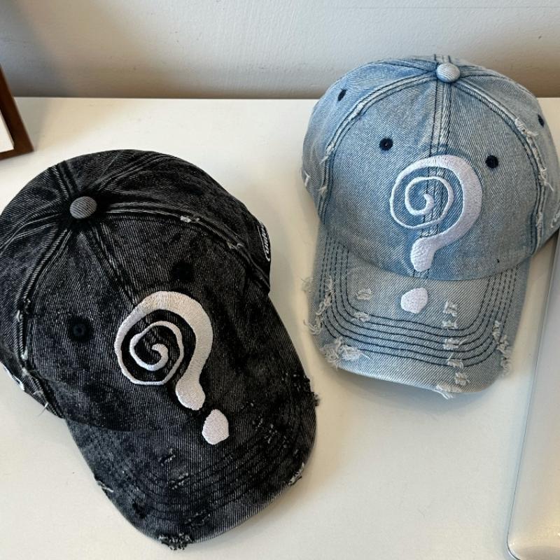 Fashion Hat old question mark embroidered baseball cap men washed denim old hole trendy brand hip hop street cap women