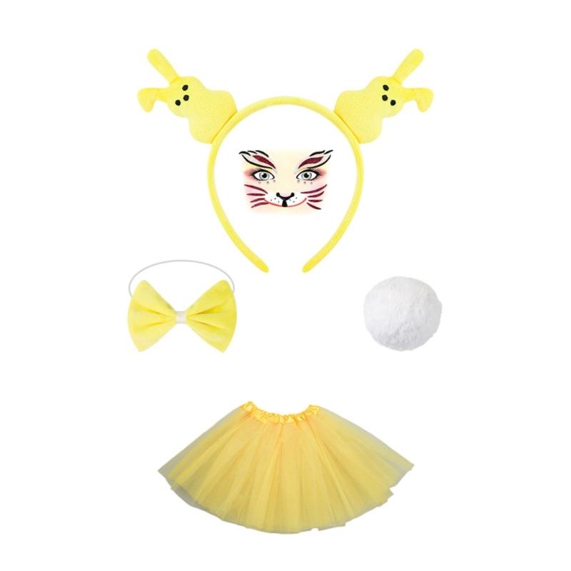 1/3/4/5Pcs Women's Bunnies Costume Accessories Set Rabbit Ears Headband Bowtie Rabbit Tail Tutu Skirt for Easter Party