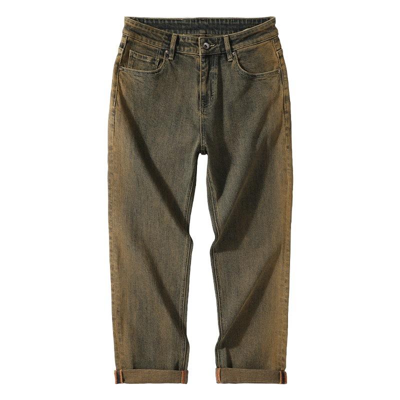 Nuovi Pantaloni Jeans Elasticizzati Dritti Larghi da Uomo Stile Americano Retrò High Street per Primavera ed Estate