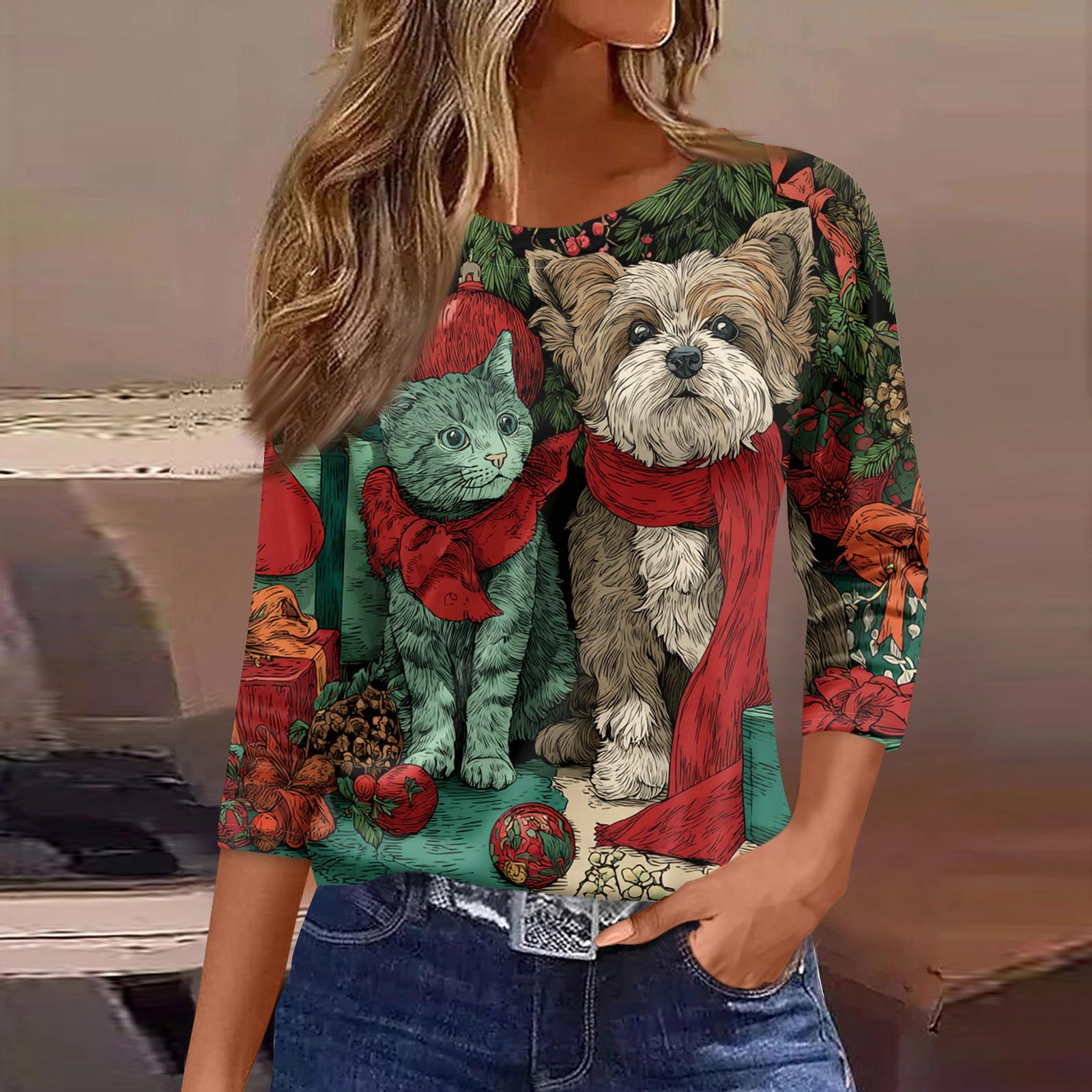 

Рубашки с рукавом 3/4 для женщин, футболки с принтом, блузки, повседневные базовые топы больших размеров, пуловеры S тёмно-синий