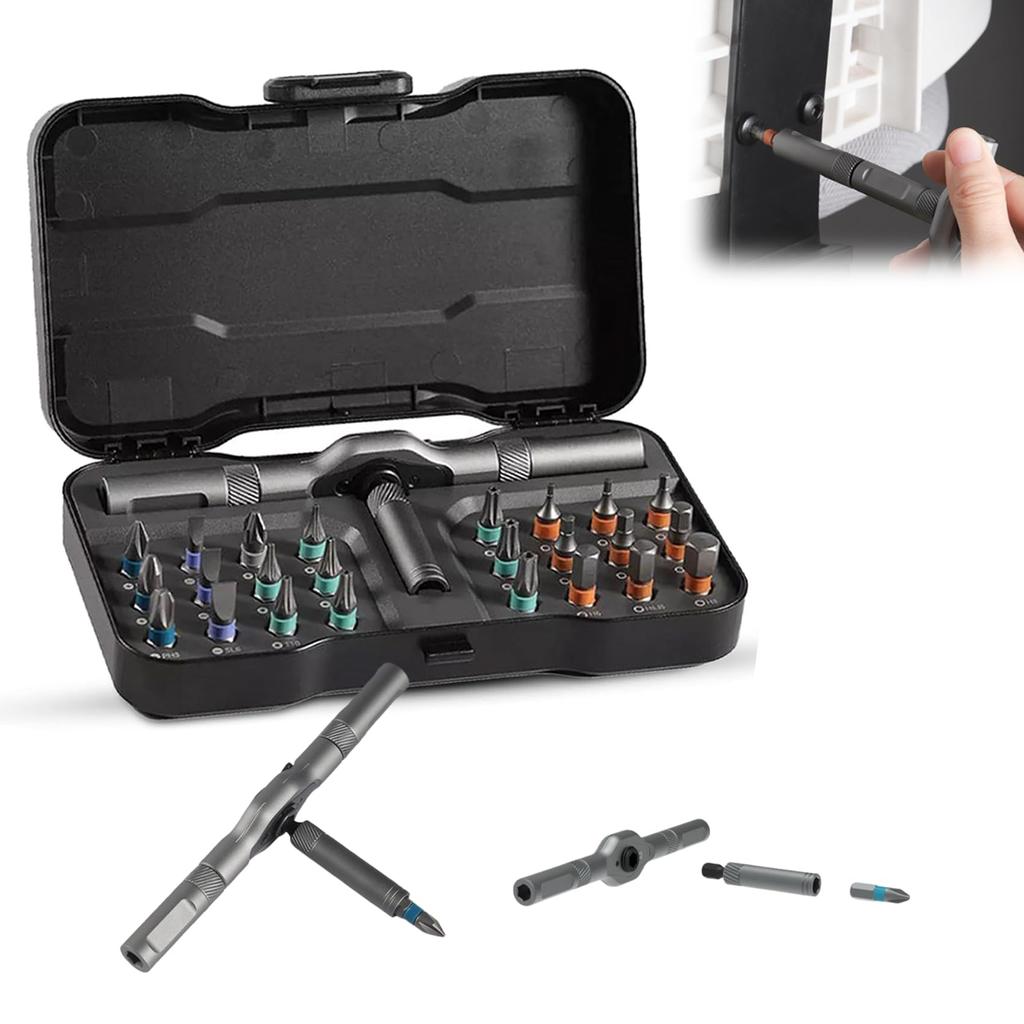 24 In 1 Magnetic Screwdriver Set Magnetic Compact and Portable Ratchet Screwdriver with Reversible High Torque Drive Handle