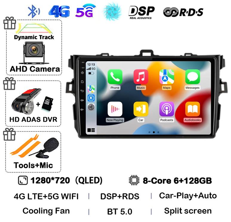 Android 14 Carplay Auto Car Radio For Toyota Corolla E140/150 2007 2008 2009 2010 2011 2012 2013 Multimedia Player Stereo GPS 4G