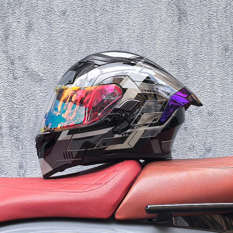 Motorcycle Helmet Peeling Helmet Double Lens Big Tail Locomotive Racing Helmet Running Helmet Men and Women Keep Warm In Winter