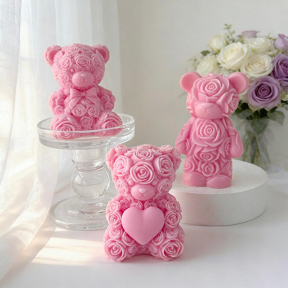 1pc Rose Bear Scented Candle Romantic Heart Shaped Soy Wax Candle for Home Decor, Valentines Day Gift, Wedding Party Decoration