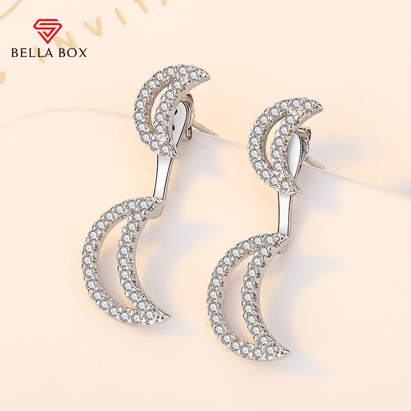 BELLA BOX New 925 Sterling Silver Needle Moon-shaped Stud Earrings For Women From Japan And South Korea
