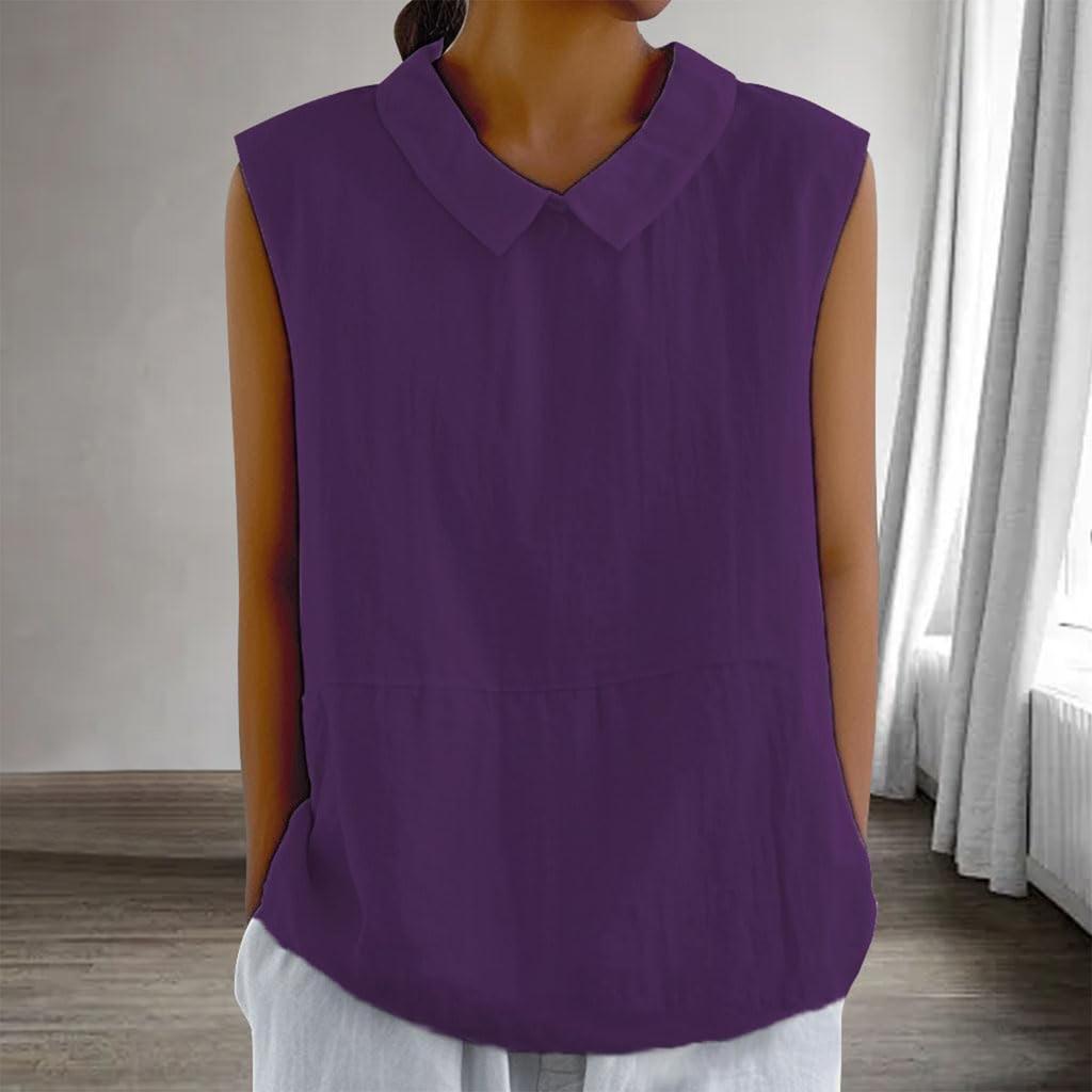 Women's Fashion Solid Color Collar Sleeveless Pullover Shirt Top
