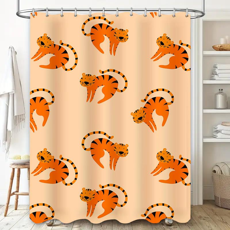 Tiger Print Shower Curtain Orange Black Stripes Pattern Bath Mat Cover for Kids Bathroom Decor Home Decoration