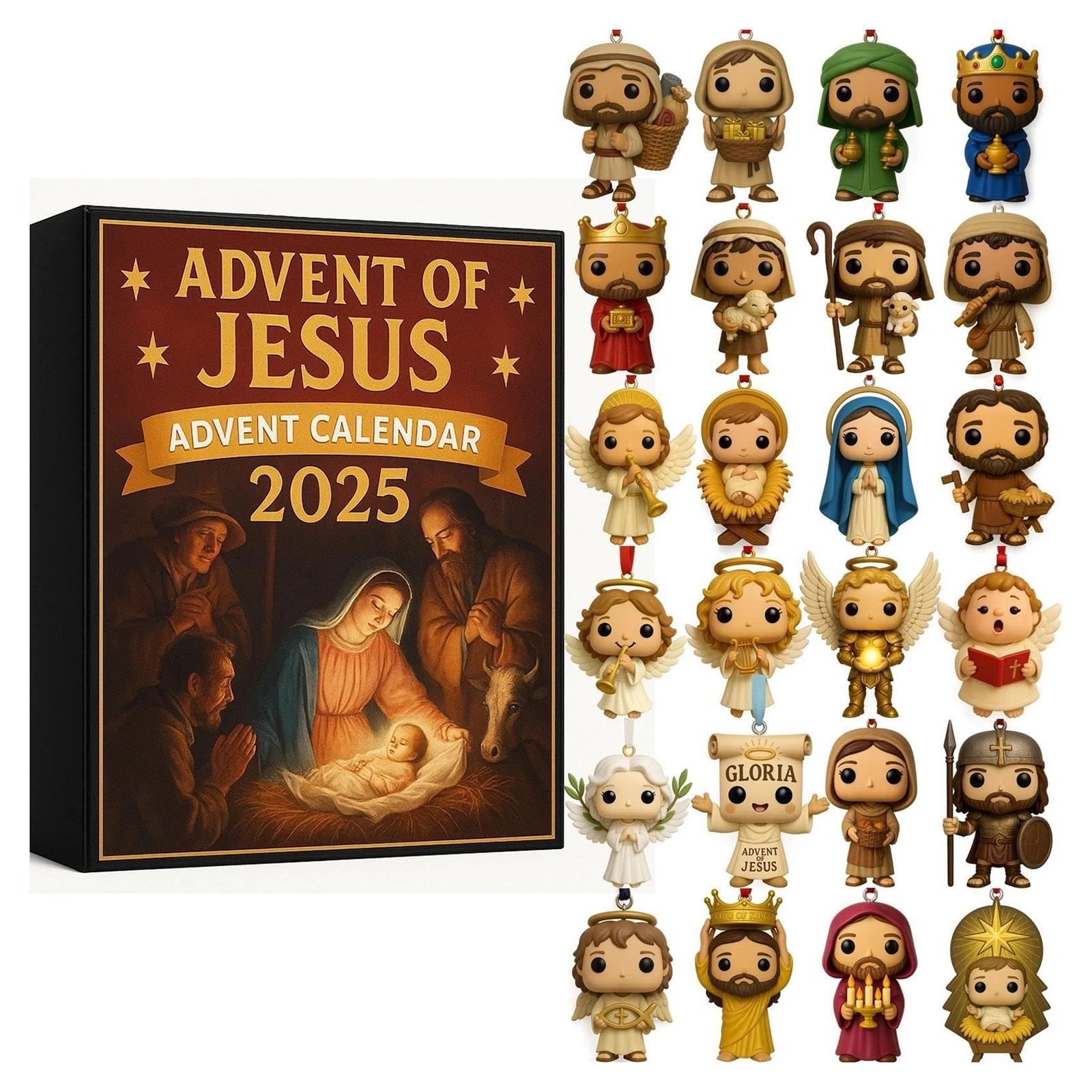 

Jesus Christmas Countdown Calendar with 24 2D Flat Acrylic Ornaments Christmas Advent Calendar Xmas Countdown Calendar for Kids 11.02x6.3x1.18inch