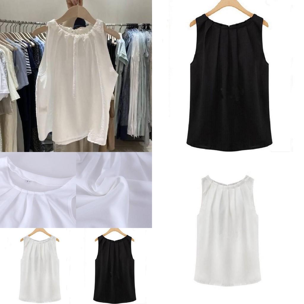 Chic Sleeveless Chiffon Tank Top Elegant Round Neck Pullover For Women