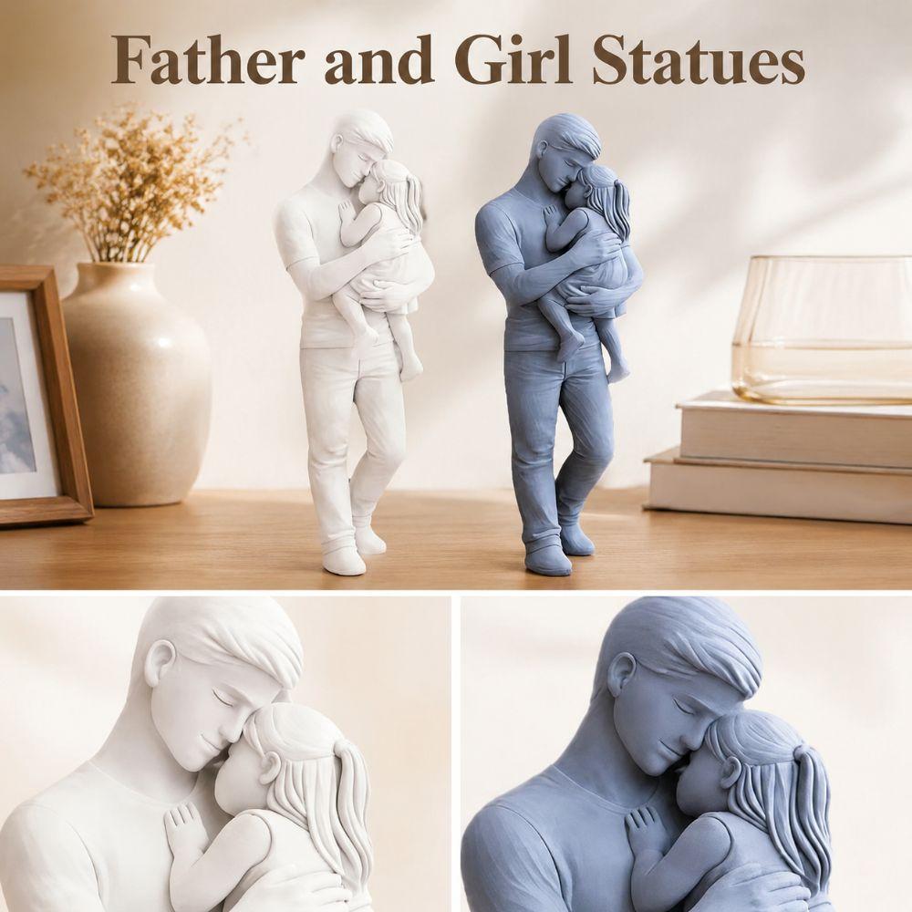 Kreative Vater und Mädchen Statuen Stehend Nordischer Stil Ornamente Umarmende Kinder Skulptur Vatertag