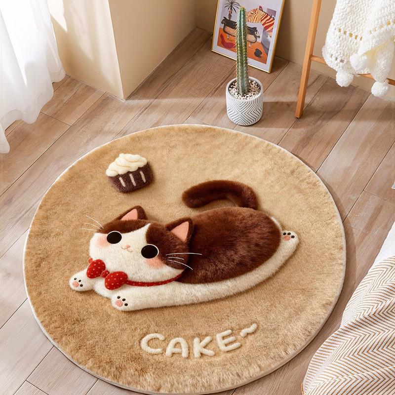 3D Fluffy Cartoon Round Carpet - Thickened, Non-Slip, Easy-to-Clean Imitation Cashmere Rug for Bedroom & Living Room
