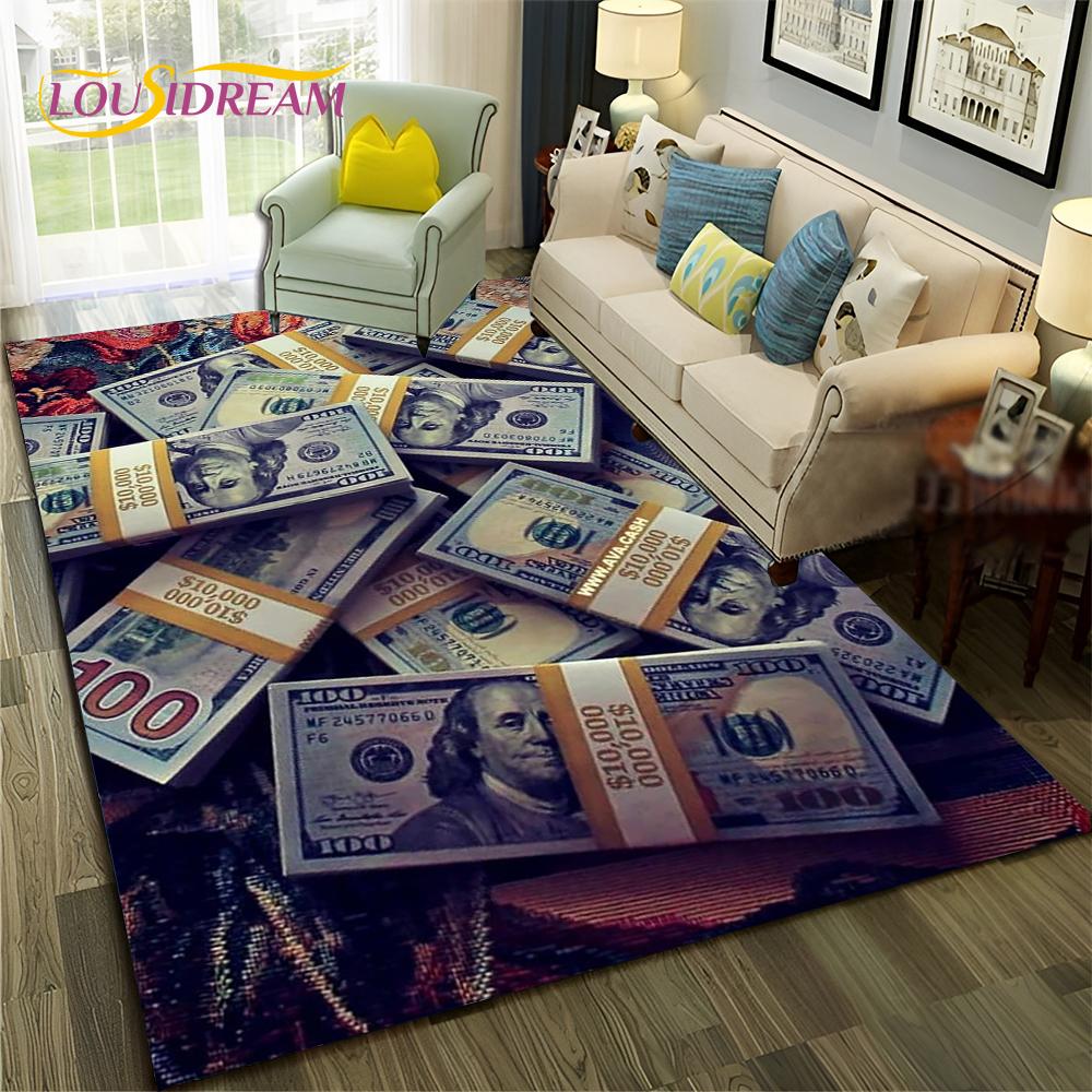 3D Dollar Euro Money  Rich Pattern Carpet Rug for Home Living Room Bedroom Sofa Doormat Decor,Child Area Rug Non-slip Floor Mat