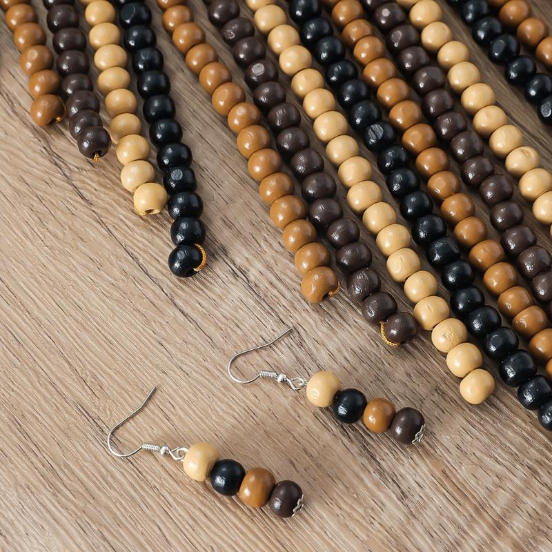 Statement-Schmuck Perlenkette und Ohrringe Set Lange Quasten Stile Hochzeits Schmuck Holzperlen Struktur für Damen Mädchen