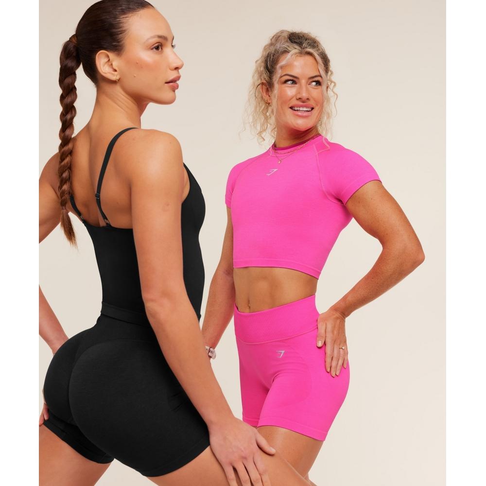 Gymshark Interval Seamless Short Sleeve Crop Top Electric Pink Super Set Pink B6