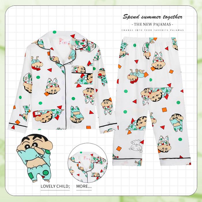 Spring & Autumn Cotton-Feel Girls' Cardigan Pajama Set - Long Sleeve & Pants