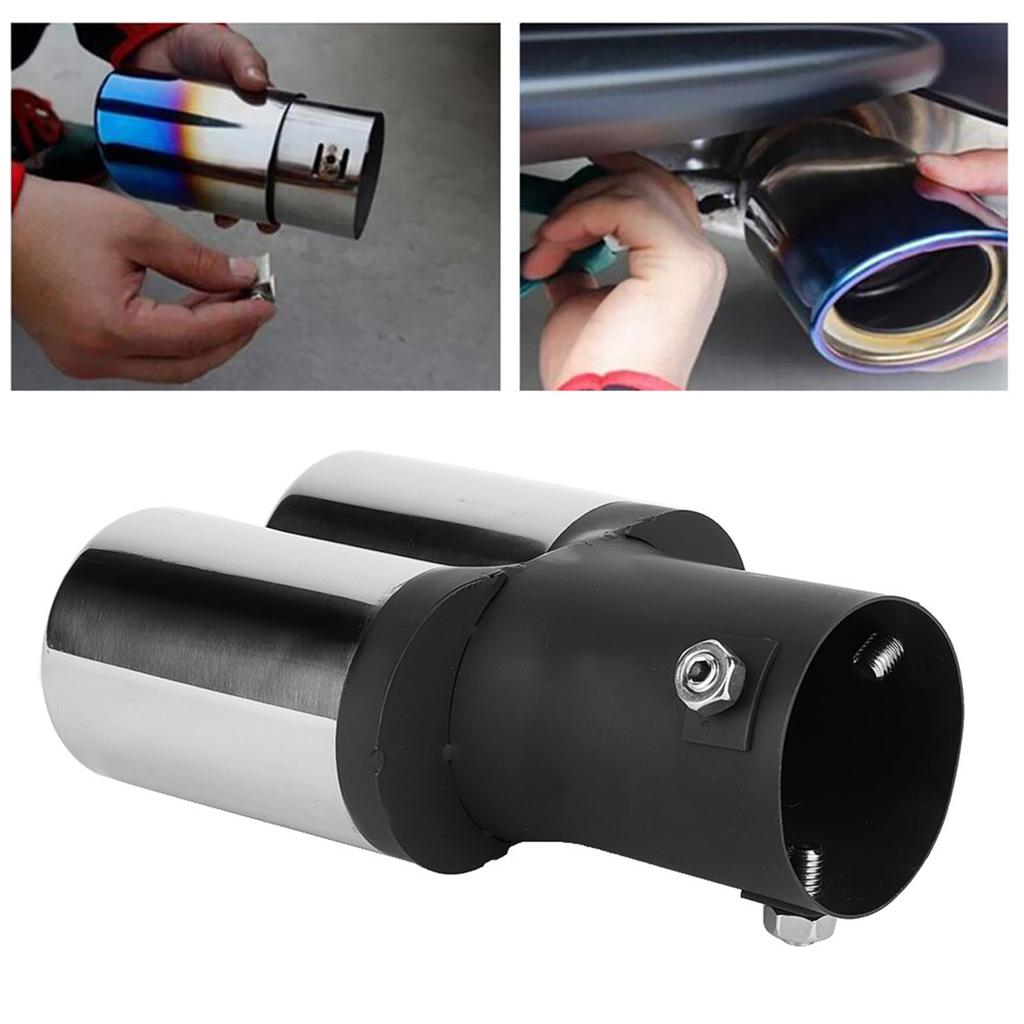 Stainless Steel Universal Car Modified Double Exhaust Pipe Rear Muffler Tip Tail Throat