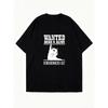 T-shirt Oversize Nera Wanted Dead And Alive Stampa Gatto di Schrödinger Abbigliamento Casual Per Donne