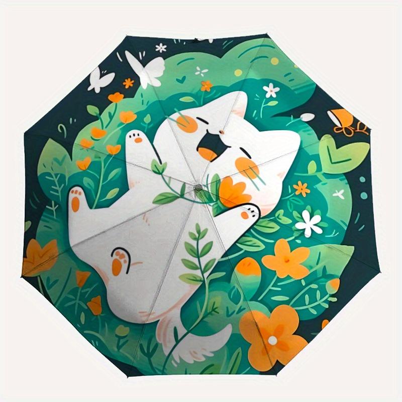1pc Floral Cat Automatic Open/Close Umbrella, Portable Folding Umbrella for Travel, Themed Events, It is suitable as a gift