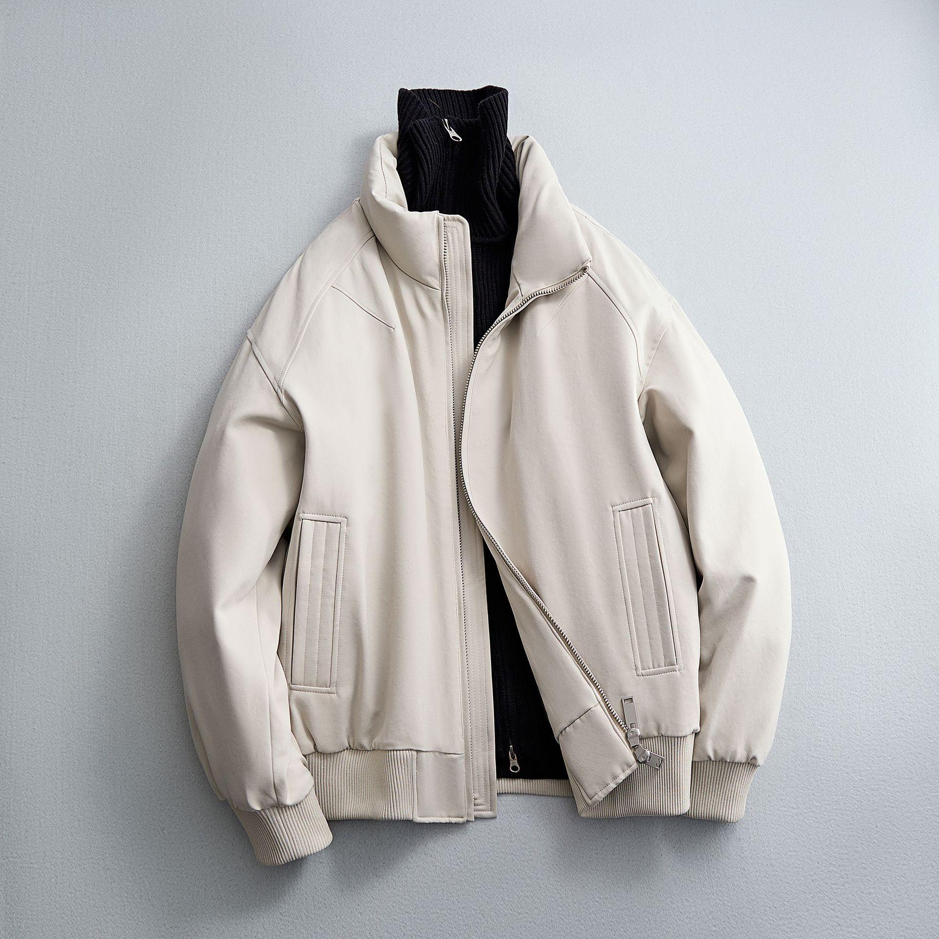 

Men s European Style Ribbed Stand Collar Down Jacket - 2025 Winter Collection, Available in Three Colors M брудно-білий