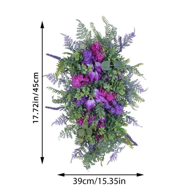 Tulips Wreath for Front Door Spring Artificial Flower Wreath with Hyacinths Hydrangeas Lavenders Wall Hangings Decorations