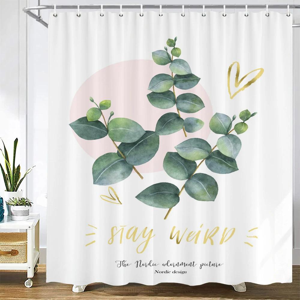 Nordic simplicity style Plant leaves Printed Shower Curtain With Hook Bathroom Curtain Home Decoration Curtain 3D Bath Curtains