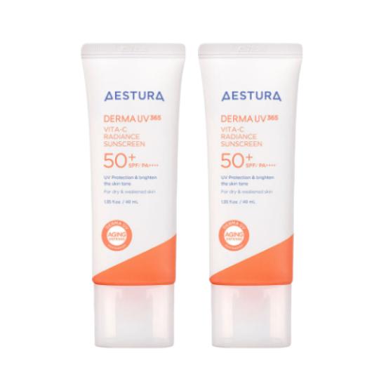 AESTURA DERMA UV365 Vita C Glow Moisture Sunscreen SPF50+ PA++++ Brightening Hydrating Sun Cream 40ml x 2