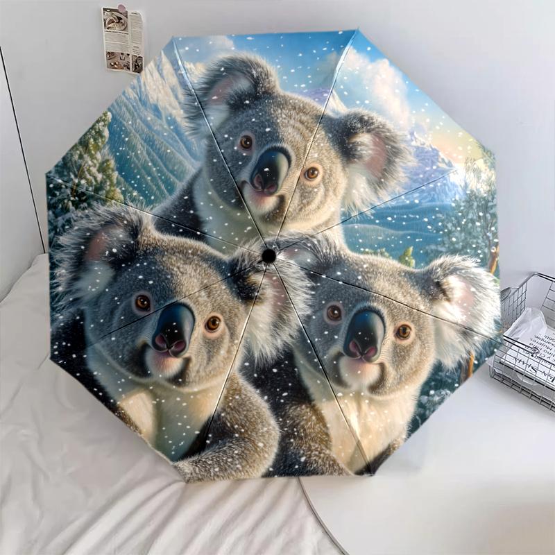 Fantasia koala, ombrello pieghevole automatico, design portatile e pieghevole, 8 stecche, un regalo di Natale o di compleanno.