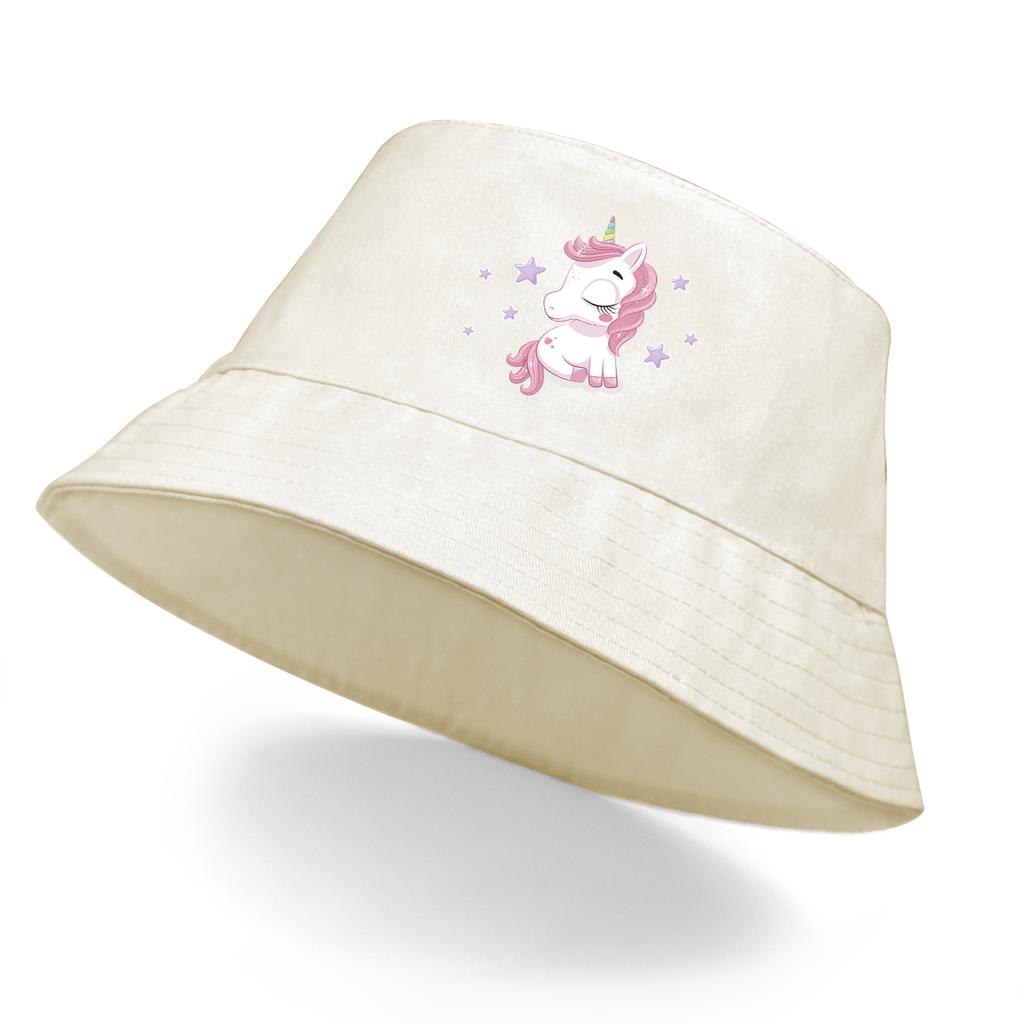 1 pcs Lovely Unicorn Print Bucket Hat Solid Color Polyester Hat Man Suns-Protect Hats For Women Ideal Choice For Hiking