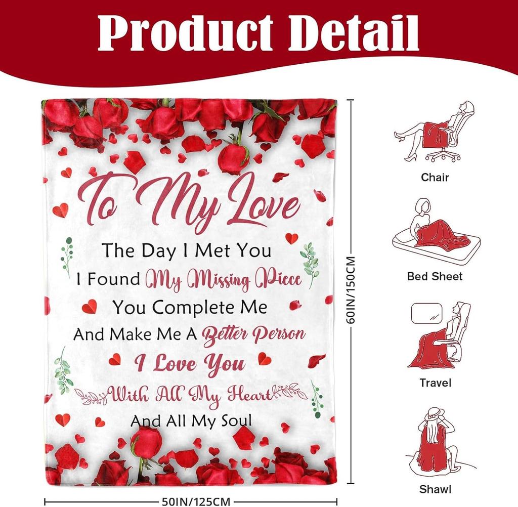 Gifts for Her Wife Girlfriend - To My Love Blanket - Anniversary Wedding Gift for Women - Romantic I Love You Gifts for Her