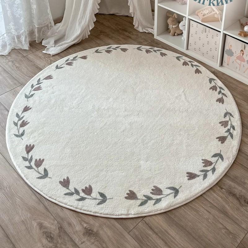 Round Faux Wool Floral Area Rug Living Room Sofa Coffee Table Bedroom Bedside Chair Basket Decor