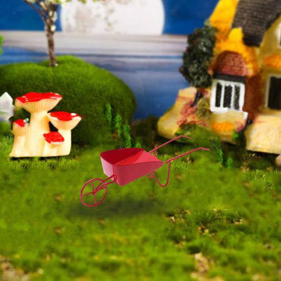 Mini Vintage železný vozík Ornamenty do domečku pro panenky Realistické Mini Kompaktní Scéna z mikrodvoře Jednokolový vozík Mikroskopické rekvizity pro fotografování krajiny