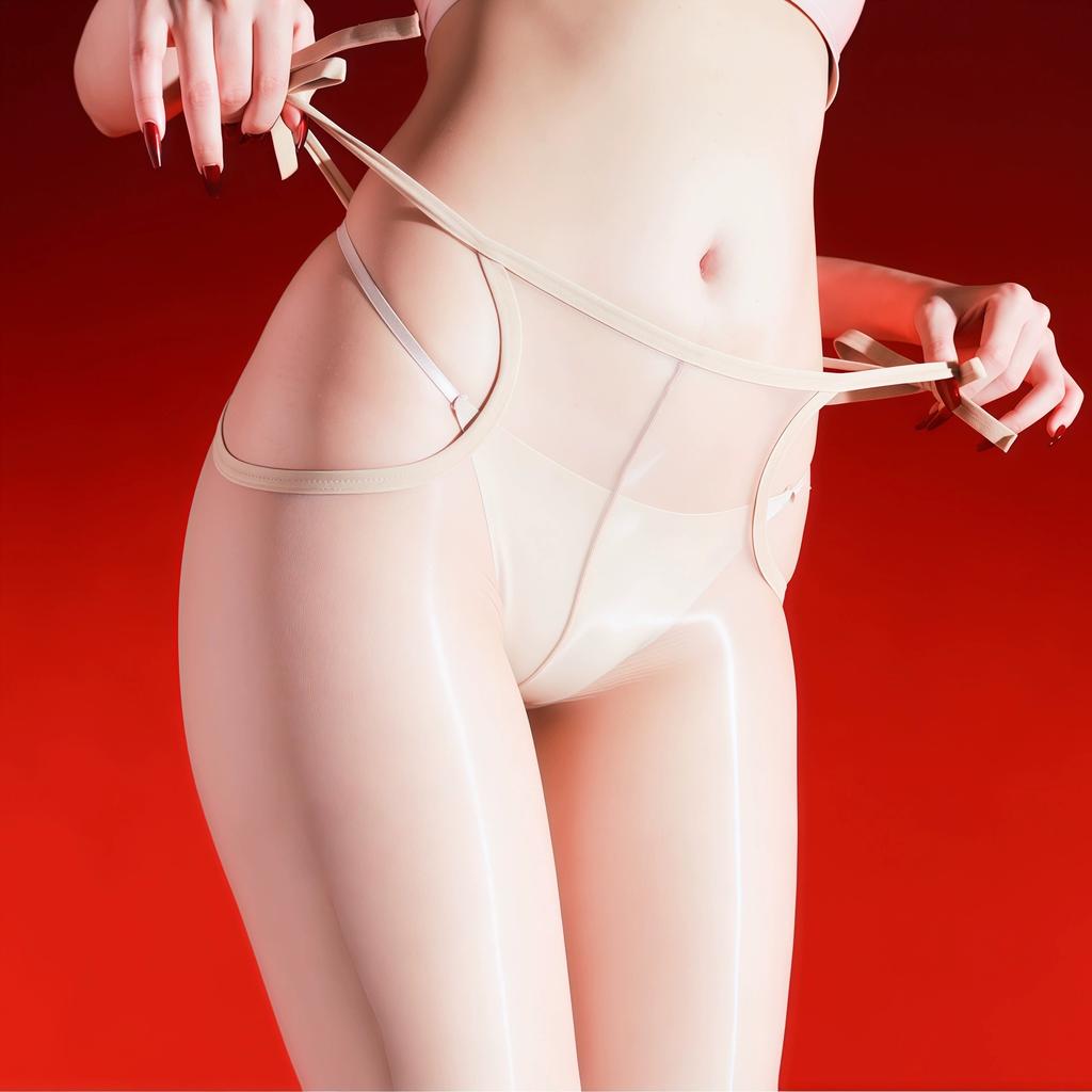 Fashion Bikini Bandage Pantyhose Sexy Hollow Out Oil Shiny Glossy Sheer Tights Allure Woman Stocking Low Waist Pantyhhose