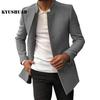 Pánský oblekový kabát, Jednobarevný, Slim Fit, Jednořadý, Zesílit, Trenčkot, Podzim Zima, Větruodolný, Vlněná bunda