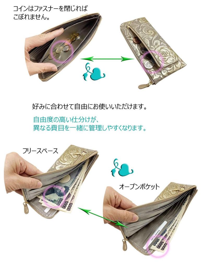 HARUBE Kyoto Naniwaya Slim L-Zip Long Wallet, Cowhide Leather, Rose Embossed, Women's, #83-157 [Metallic Rose] (Black)