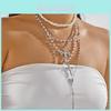 Collier Punk Superposé avec Pendentif Croix et Perle pour Femmes