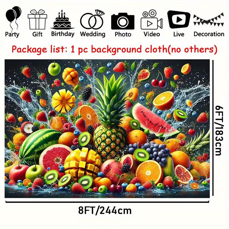 Tropical Fruits Water Splash Tapestry, Pineapple Watermelon Background Cloth, Kitchen Wall Decor