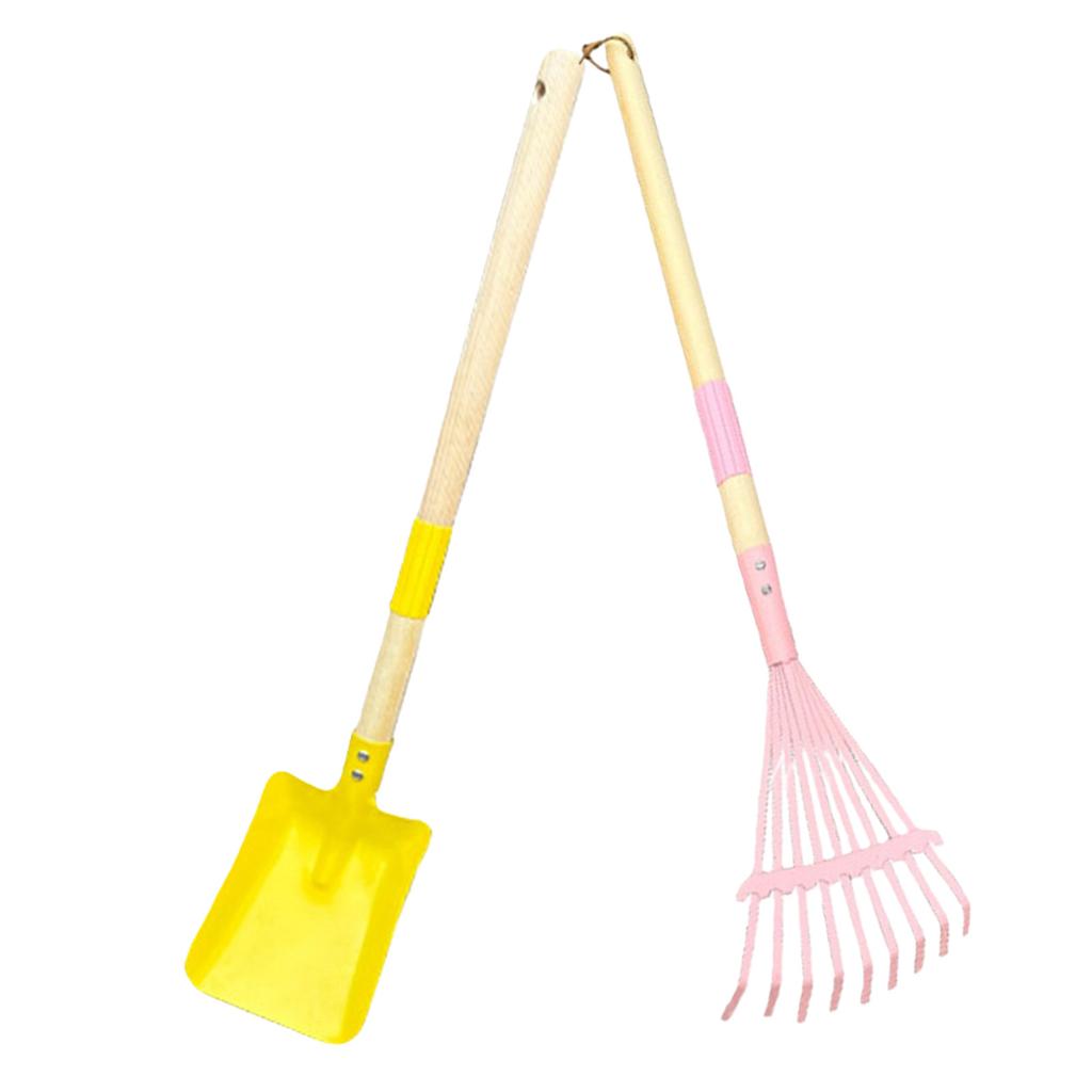 2Pcs Child Safe Wooden Rakes Shovel Set For Yard Work Sand Play Detachable Head Wooden Construction Gardening Toy
