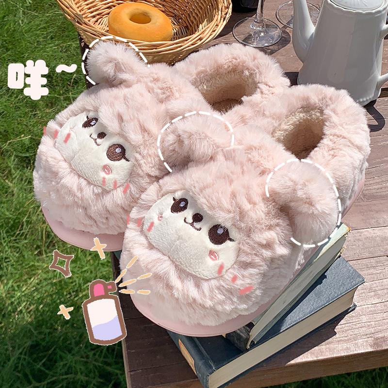 

Cute lamb new cotton slippers bag heel warm and non-slip winter men s and women s indoor and outdoor high-value slippers 36-37