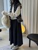 Louvre Winter Retro Floral Wool Tweed A-Line Midi Skirt for Women