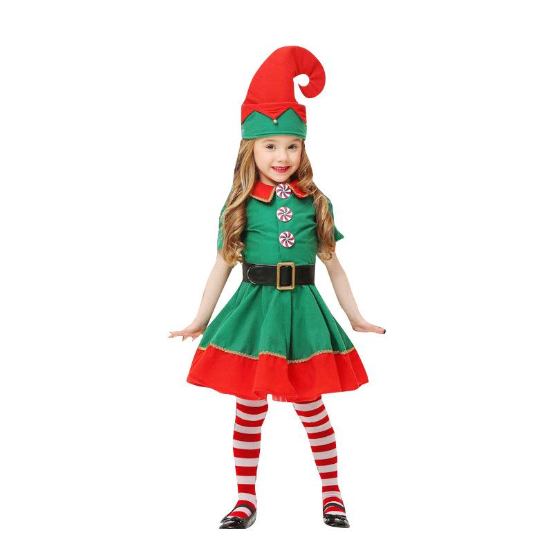 Girls Boys Christmas Santa Claus Costume Green Elf Cosplay Family Carnival Party Halloween Fancy Dress Clothes Set For Men Women
