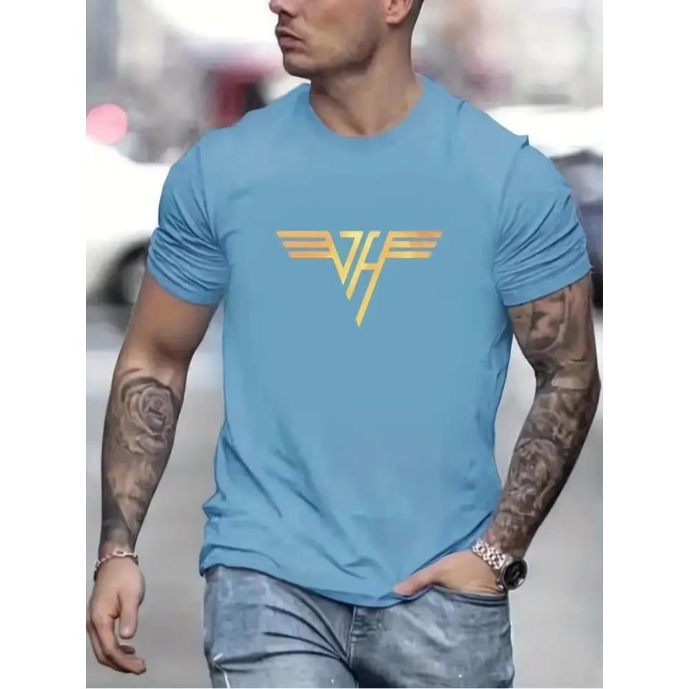 JH Creative Print Men's Casual Crew Neck Cotton T-Shirt, Summer Outdoor