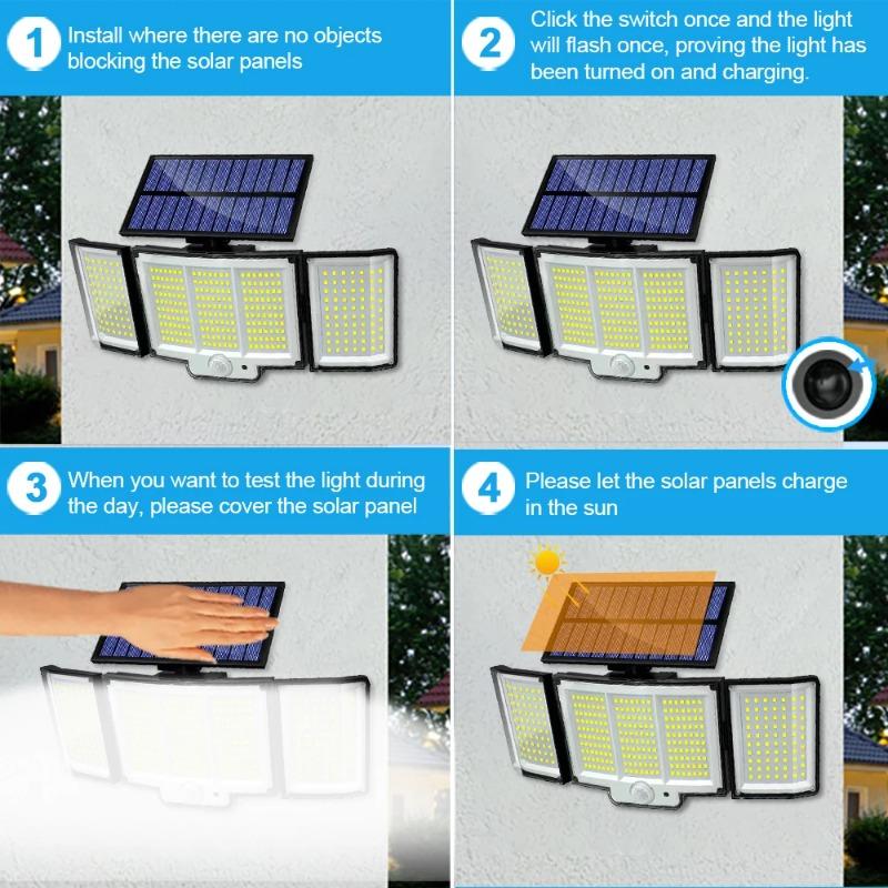 328/348/100 LED Solar Lights Outdoor Security Lights With Remote Control Motion Sensor Lights 270° Angle Flood Wall Lamp Waterproof